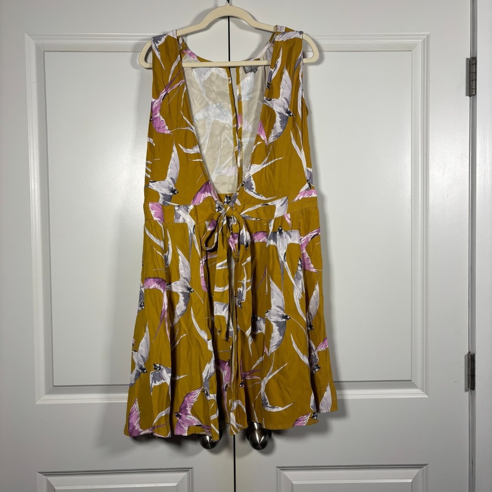 Chai Womens Fit And Flare Mini Dress Mustard Yellow Flying Birds Sleeveless S